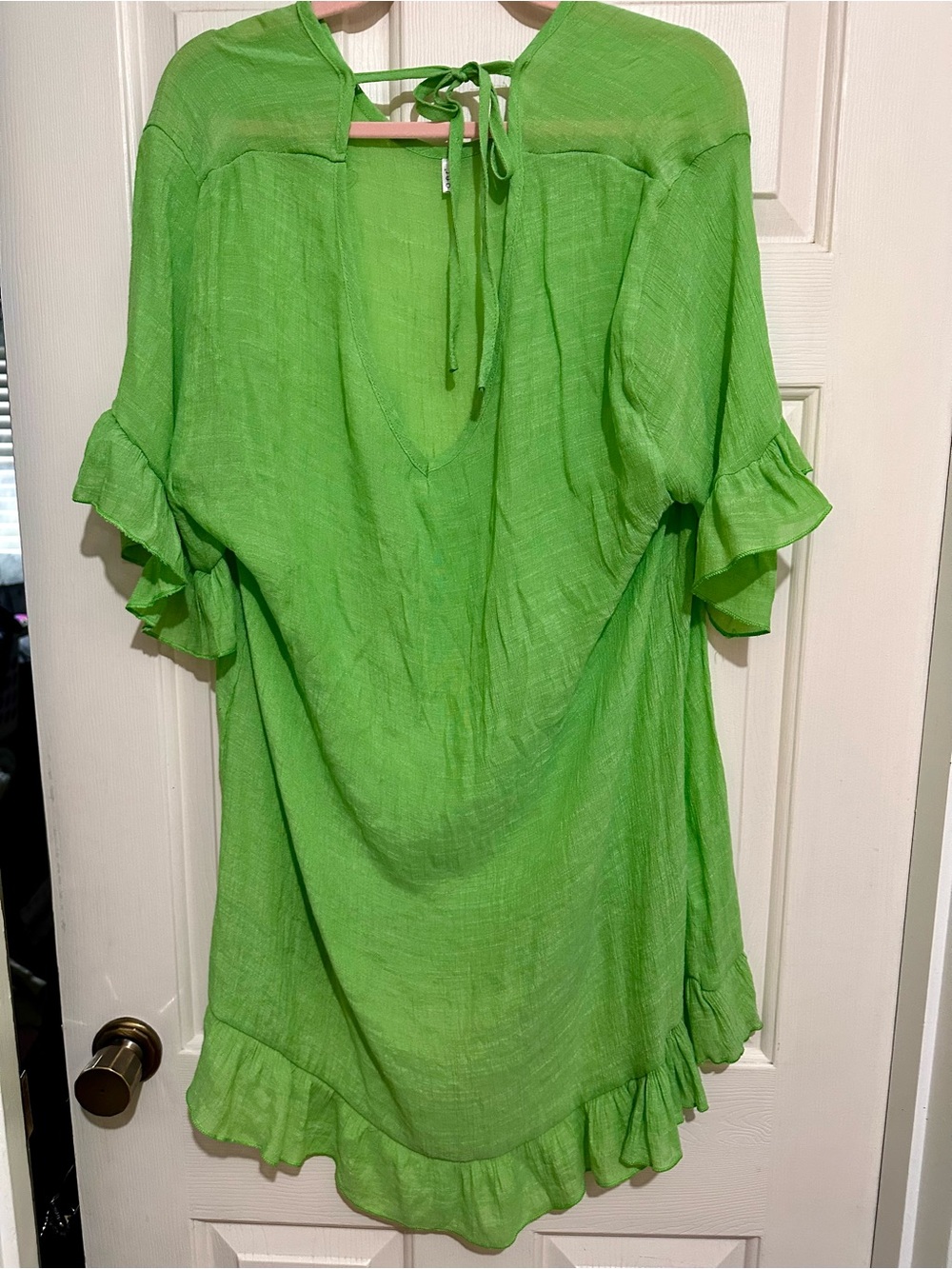 Lightweight Tie-Back Ruffle Swim Coverup in Bright Green